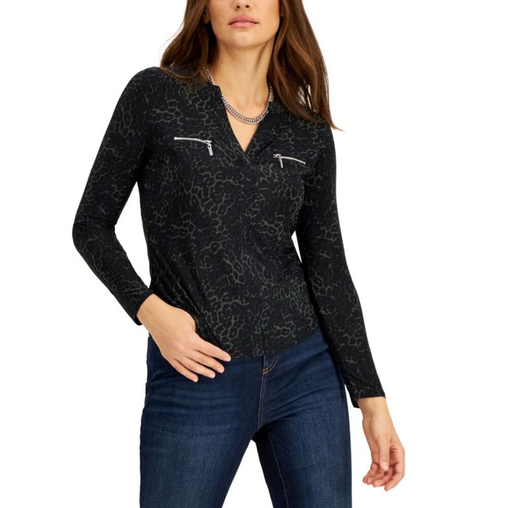INC International Concepts International Concepts Womens Print Zip Pocket Top In